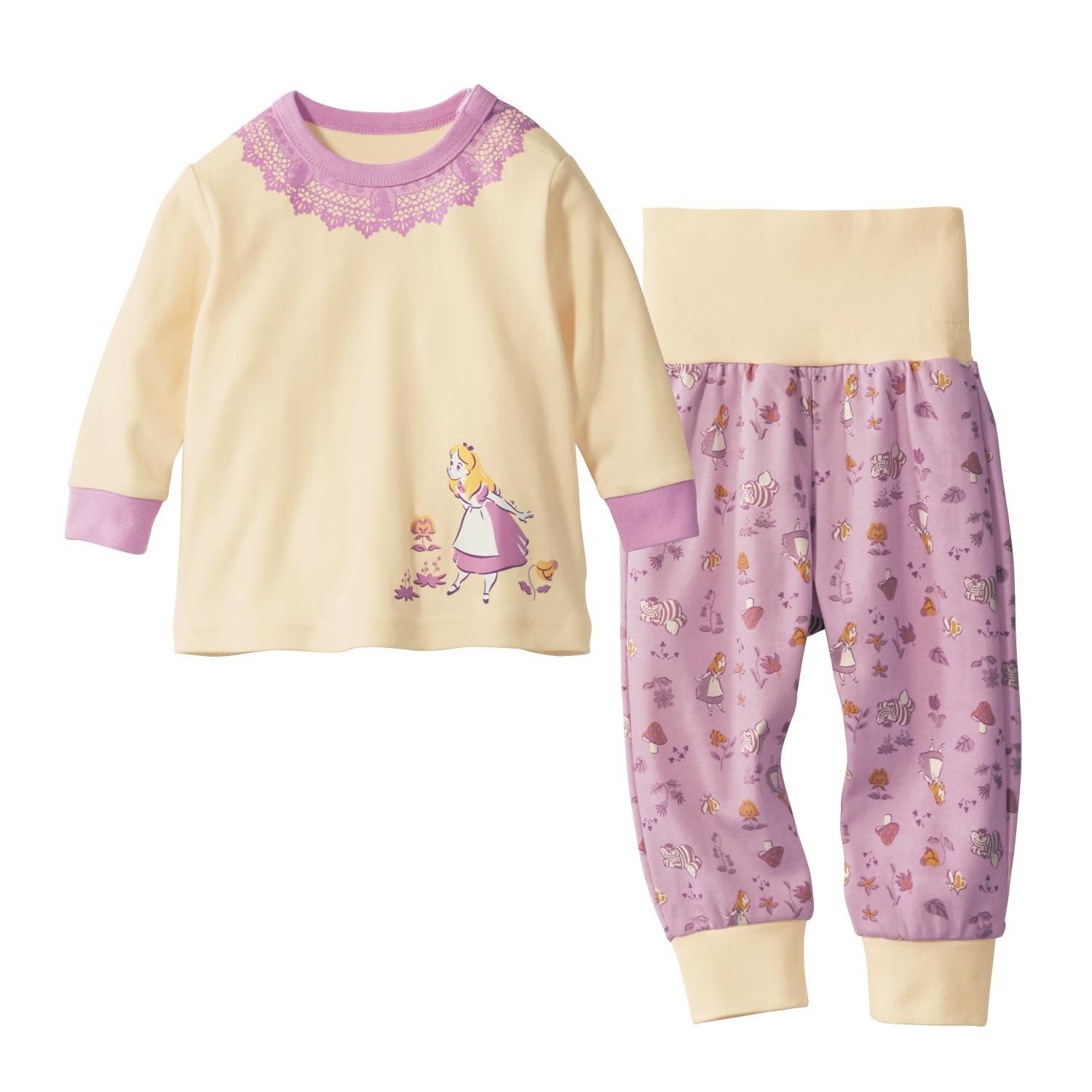 日本千趣會 - 迪士尼小童純棉腹卷長袖家居服/睡衣-愛麗絲夢遊仙境-紫X米黃