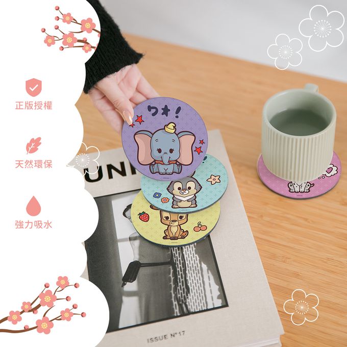 收納王妃 - 迪士尼 Disney 動物系列【瑪麗貓和桑普】 珪藻土軟式吸水杯墊-二入組10X10X0.5CM