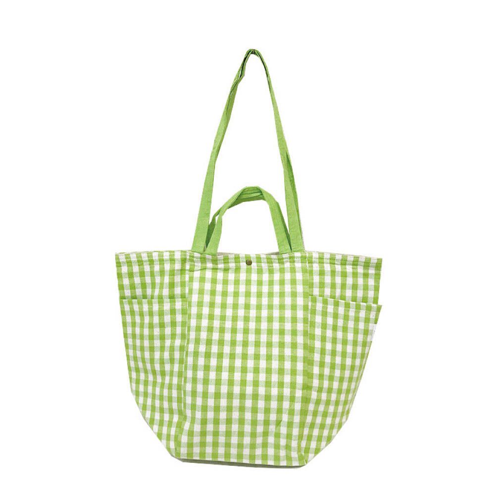 [定番]印度棉大容量2way手提包(15L)-蘋果綠格紋 (約34x46x20cm)