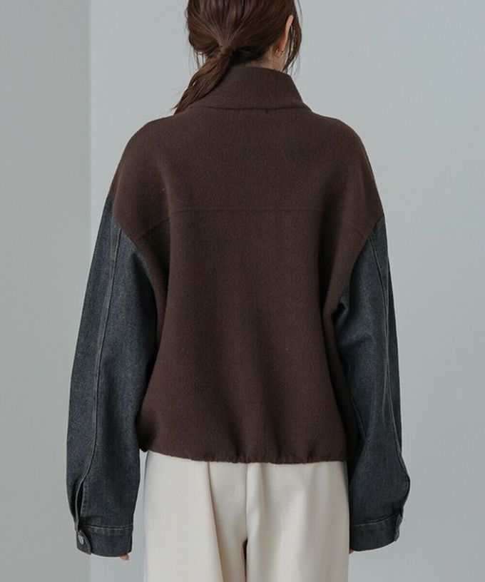 日本 Bab - 俐落簡潔丹寧袖拼接夾克/外套-棕系