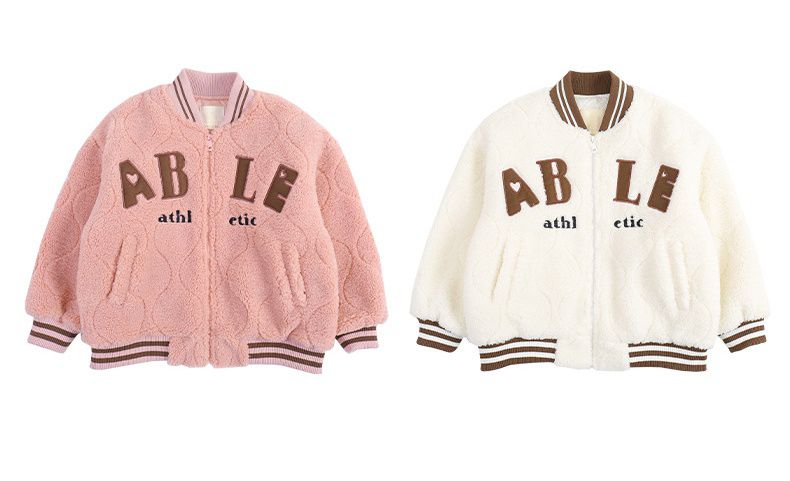 加厚羊羔絨棒球外套-粉色
