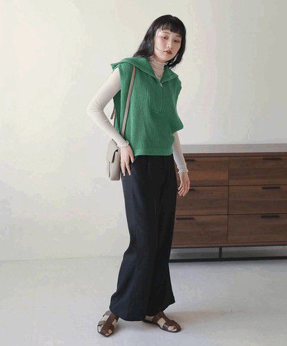 日本 Bou Jeloud - 拉鍊翻領針織背心-黑