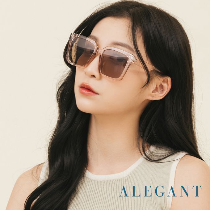 ALEGANT - 沐透茶小個性線條感方框墨鏡│UV400太陽眼鏡