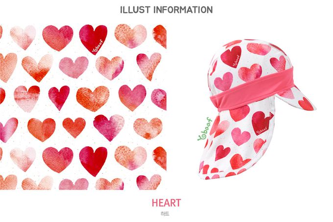 韓國 Yobaaf - UPF50+ 兒童遮脖防曬泳帽-桃粉愛心