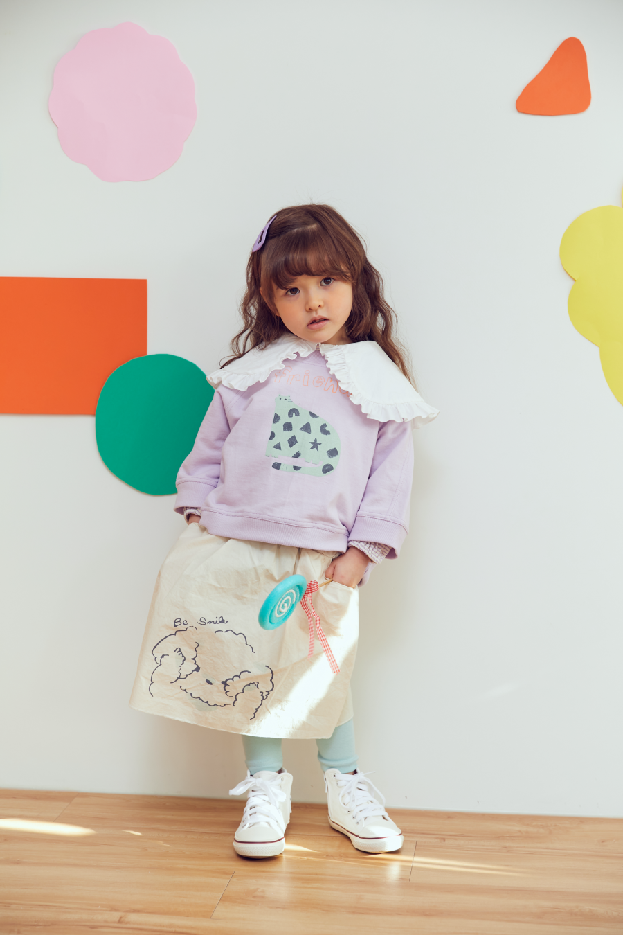 韓國 MINIATURE - 花貓好朋友大學T-紫