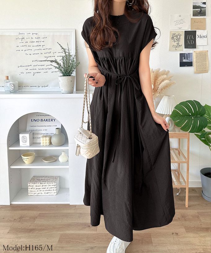 日本 Classical Elf - 前後2way清新腰綁帶短袖洋裝-棕