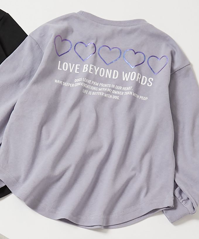 日本 devirock - 100%棉 女孩印花長袖上衣-貓咪線條-黑