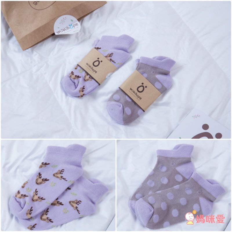 minihope美好的親子生活 - 抗菌除臭中筒襪(親子襪)-黑面琵鷺-灰