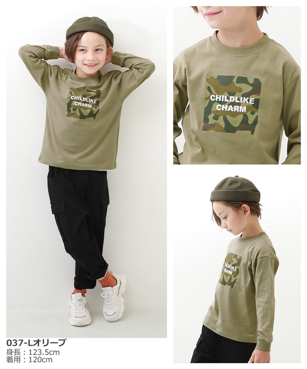 日本 devirock - 純棉 定番百搭印花長T-手繪暴龍-淺軍綠