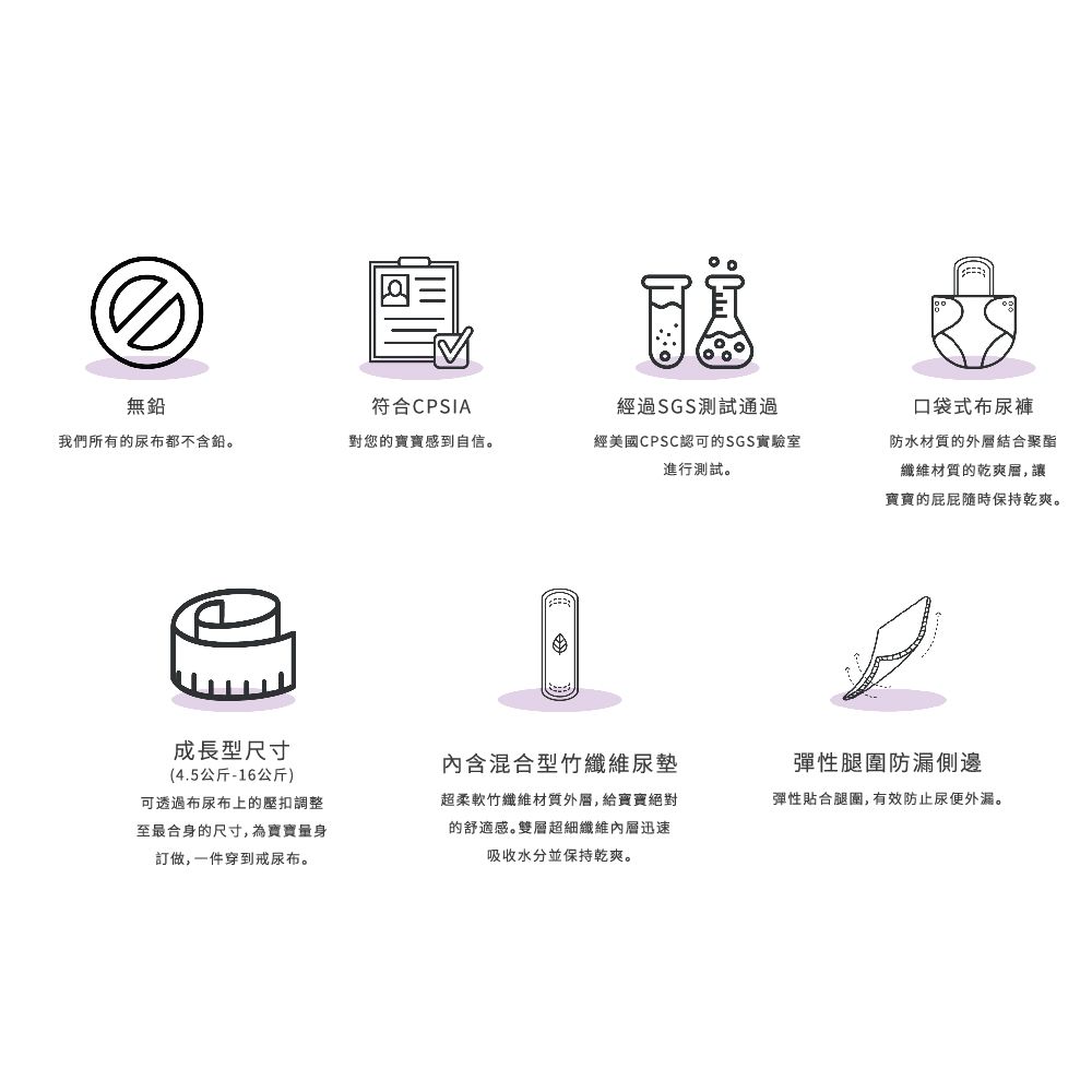 Nora's Nursery - 成長型口袋式布尿布-7件組 送收納袋 附尿墊-曙光 (4.5~16公斤)