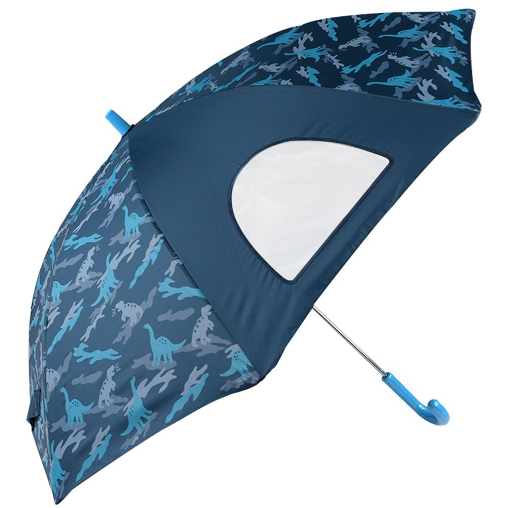akachan honpo - 透明窗雨傘 手開式-恐龍迷彩-深藍色