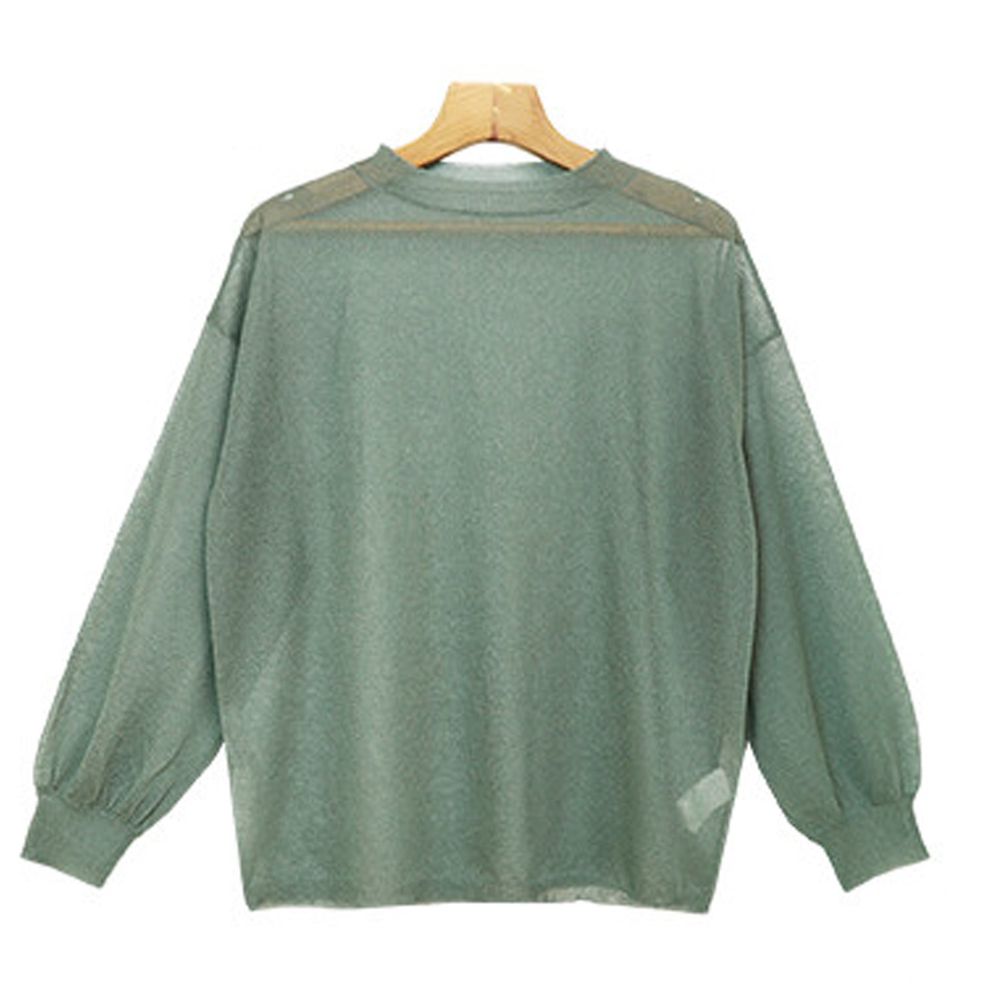 日本女裝代購 - 時尚透視感輕薄針織長袖上衣-綠 (Free)-6001469