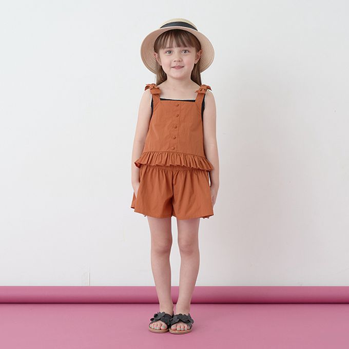 日本 Lycee mine - 可愛吊帶上衣+蓬蓬短褲2件式套裝-卡其