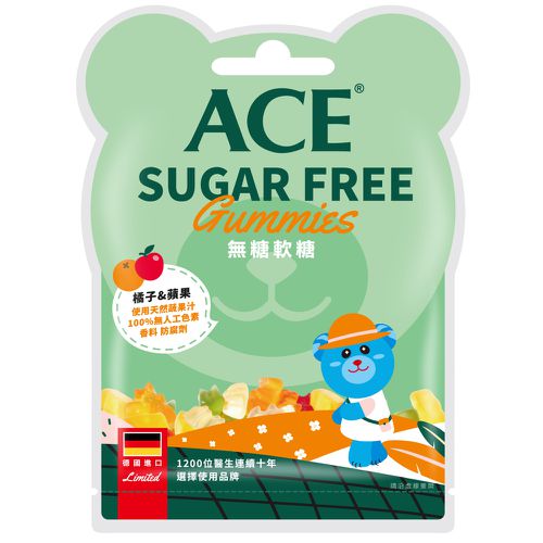 【ACE】ZERO SUGAR 蘋果橘子無糖Q軟糖40g/袋
