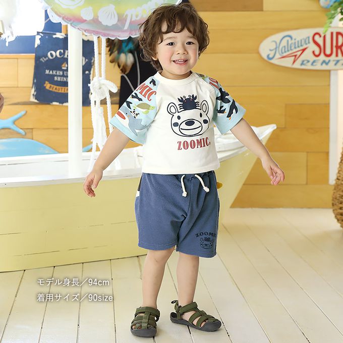 日本 ZOOLAND - 海洋印花短袖上衣-手臂鯨鯊-象牙白