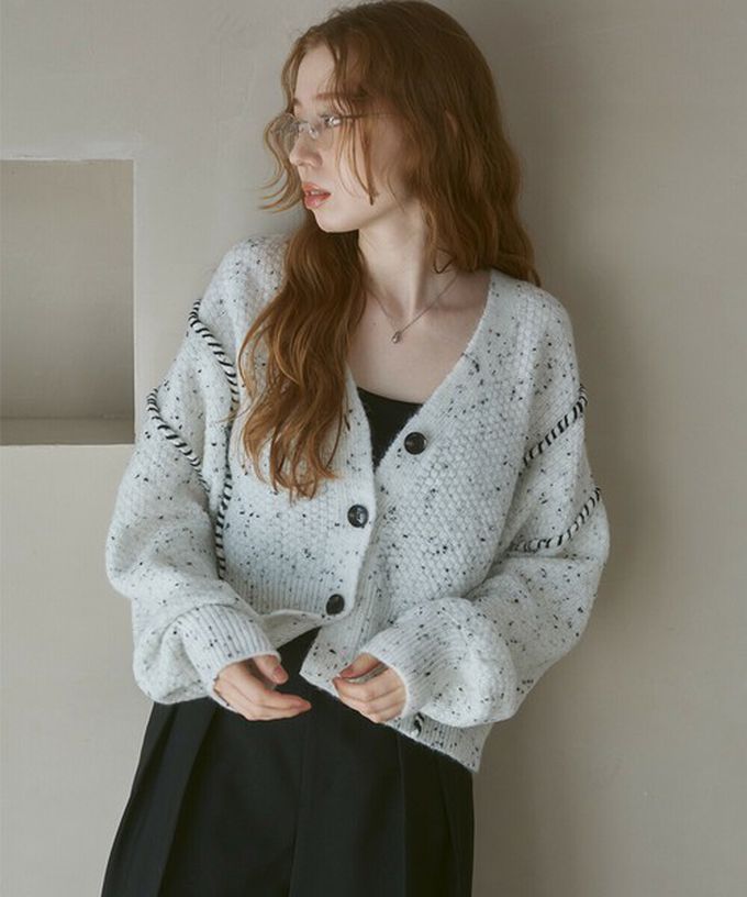 日本 Bab - 縫線感溫暖紋理短版針織外套-淺米