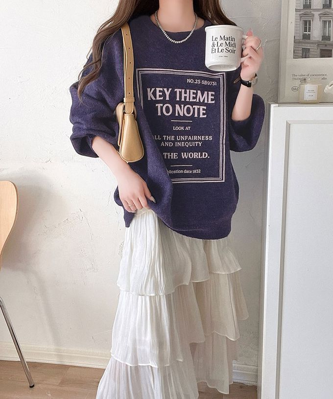 日本 Classical Elf - 前後2way 搶眼標誌印花針織上衣-淺卡其