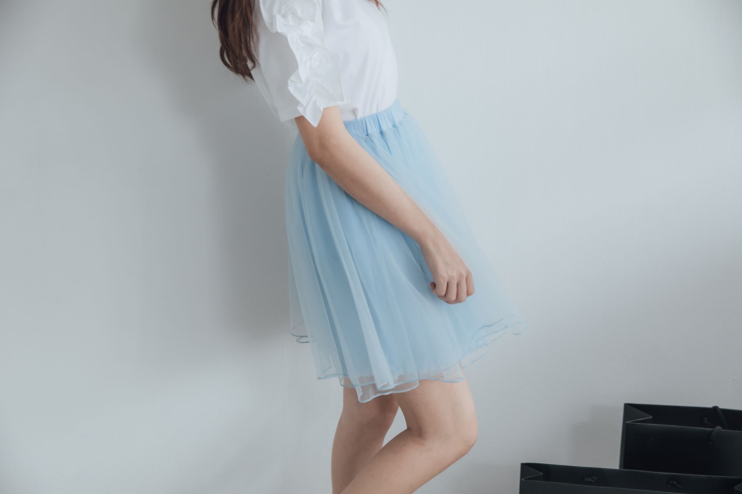 Peachy - 獨家訂製綿柔空氣紗裙-短裙款-Elsa冰藍 (F)