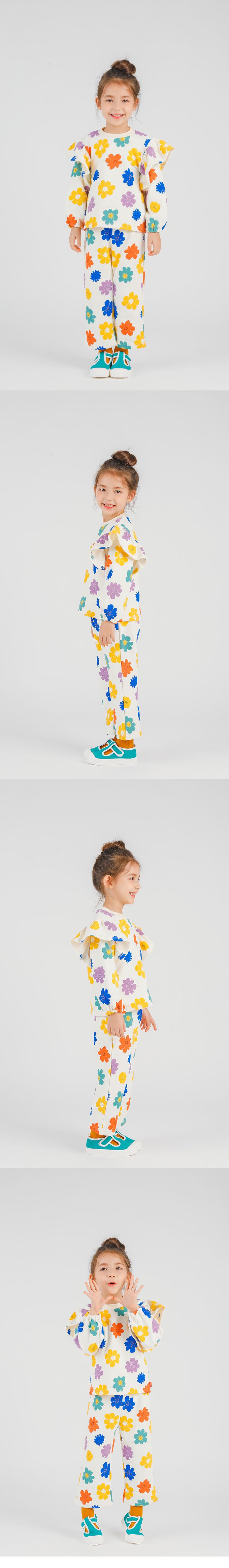 韓國 OZKIZ - 滿版燦爛彩花印長袖套裝-奶油