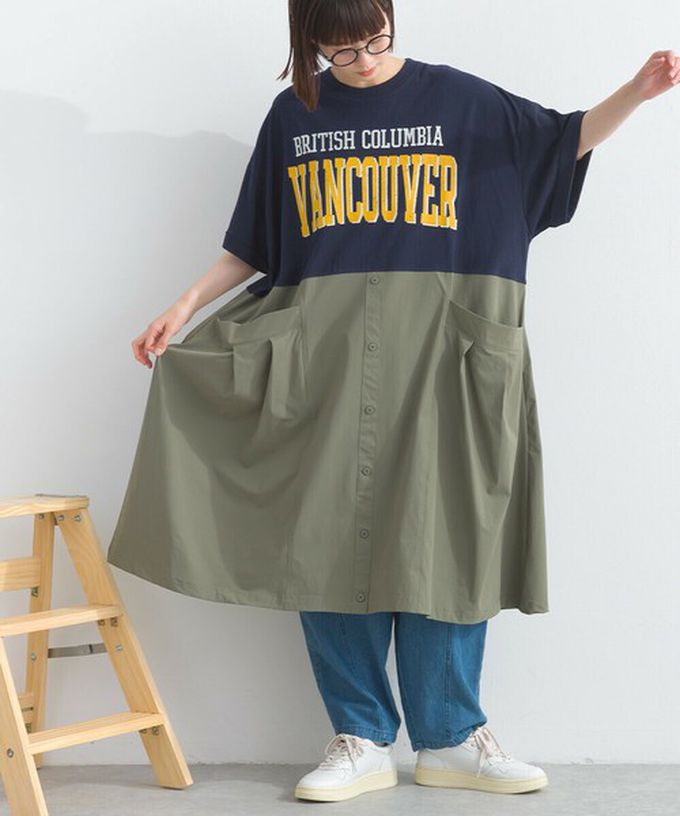 日本 Lupilien - 異素材撞色學院風俐落短袖洋裝-米白