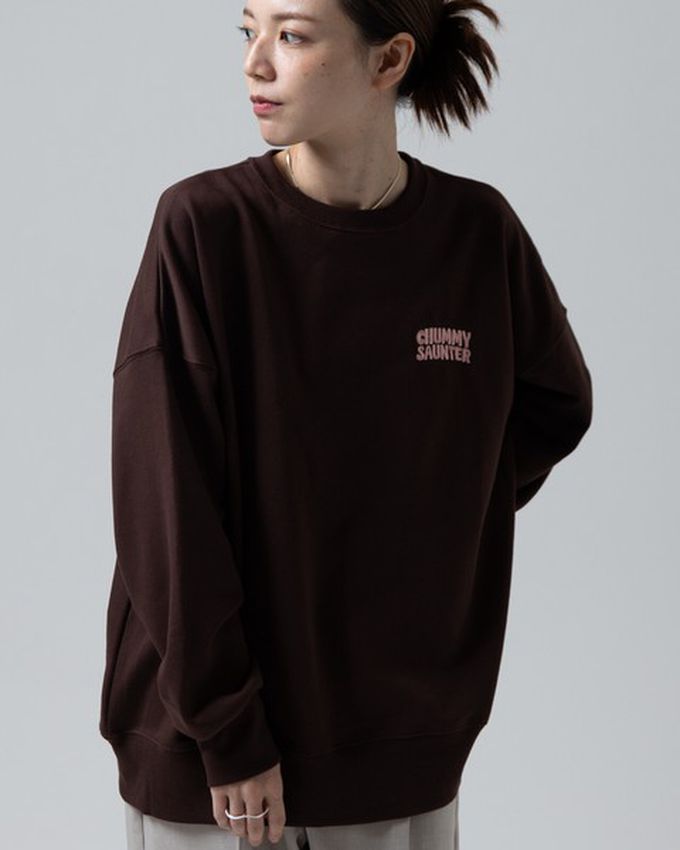 日本 gleam - 裏毛寬版甜點好友印花大學T-咖啡x粉紅