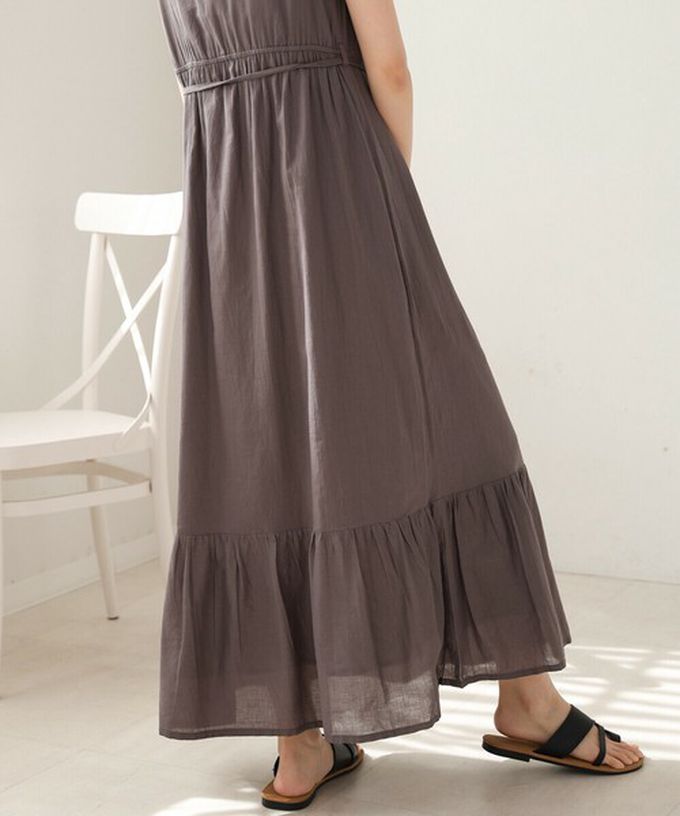 日本 Bab - 100%印度棉刺繡腰綁帶無袖洋裝-煙燻藍