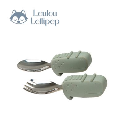 Loulou Lollipop - 動物造型 304不鏽鋼學習訓練叉匙組-微笑鱷魚