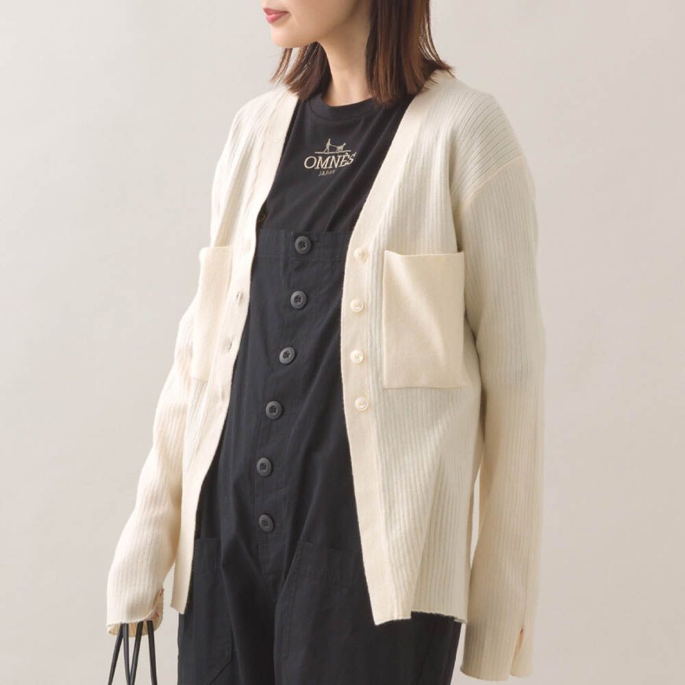 都會感V領排扣混嫘縈針織外套-白