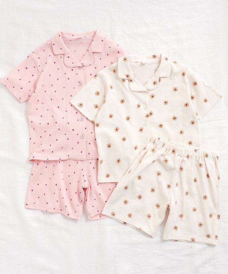 日本 apres les cours - 楊柳天竺棉夢幻感成套短袖家居服-小花-象牙白