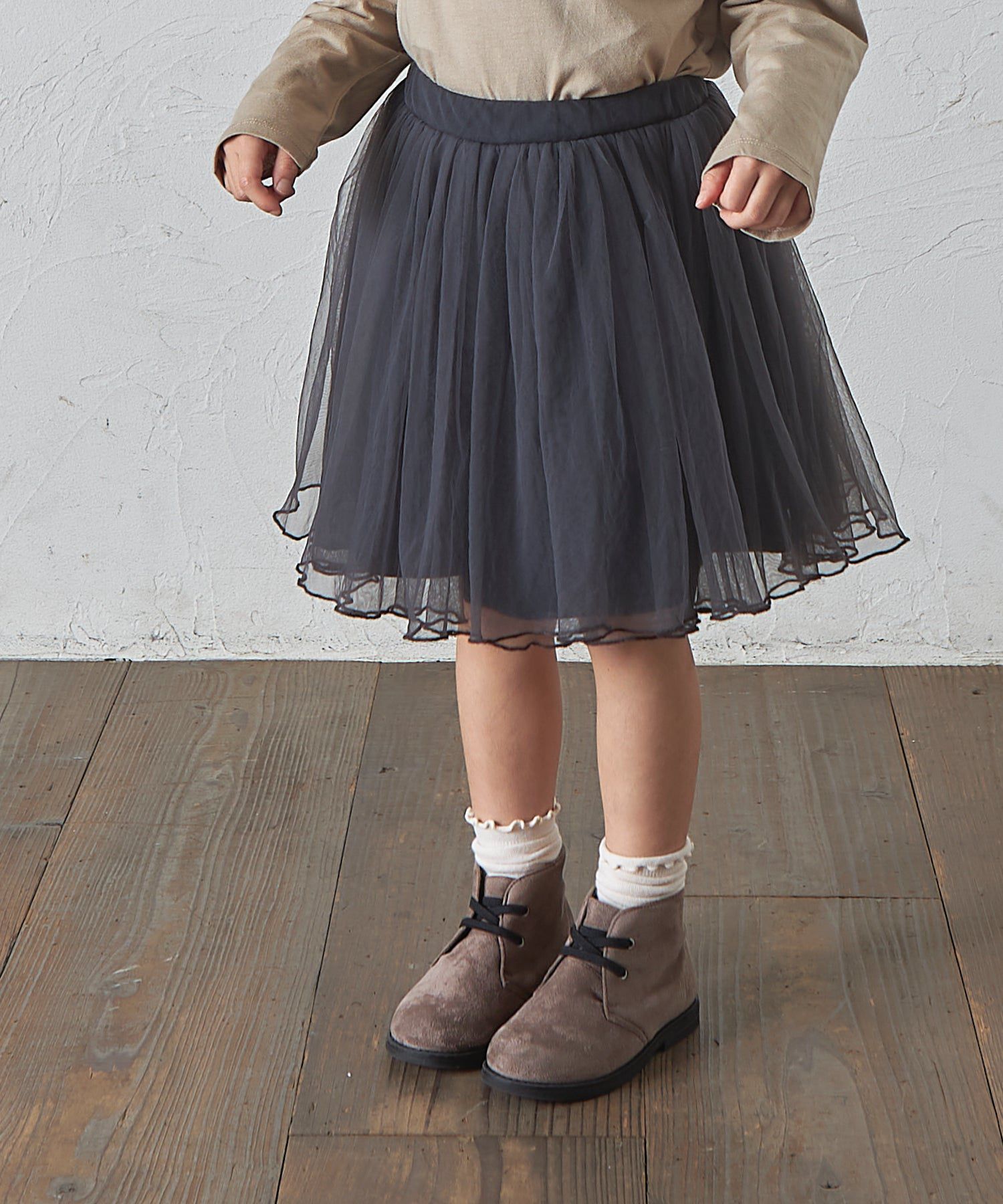 日本 PAIRMANON - 小精靈薄紗澎澎裙(附安全褲)-淺灰