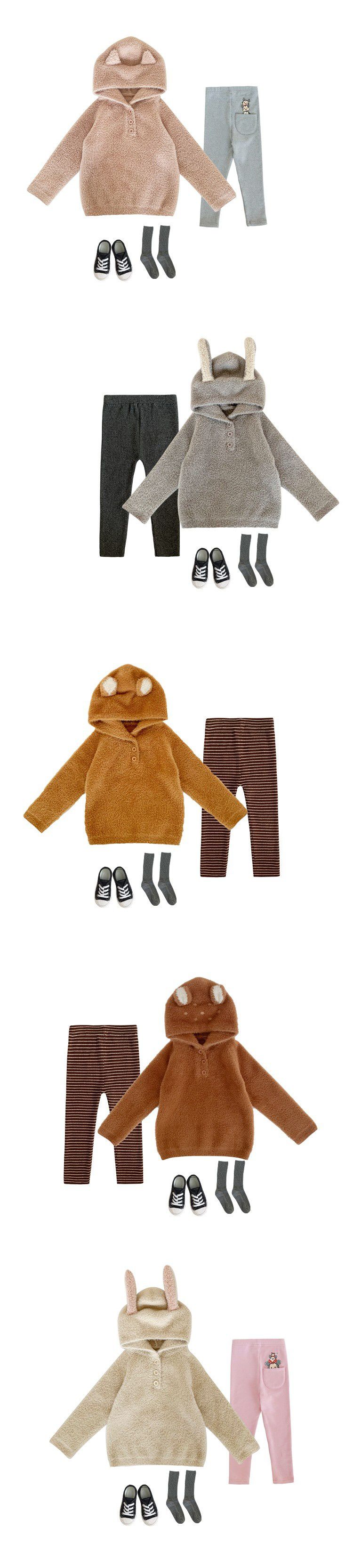 加厚連帽兒童造型上衣-熊耳朵-咖啡色