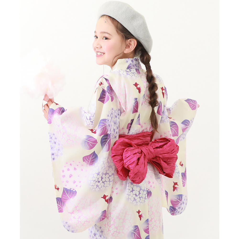 日本 devirock - 純棉夏日祭典花朵浴衣兵兒帶2件組-粉彩繡球花-紫白