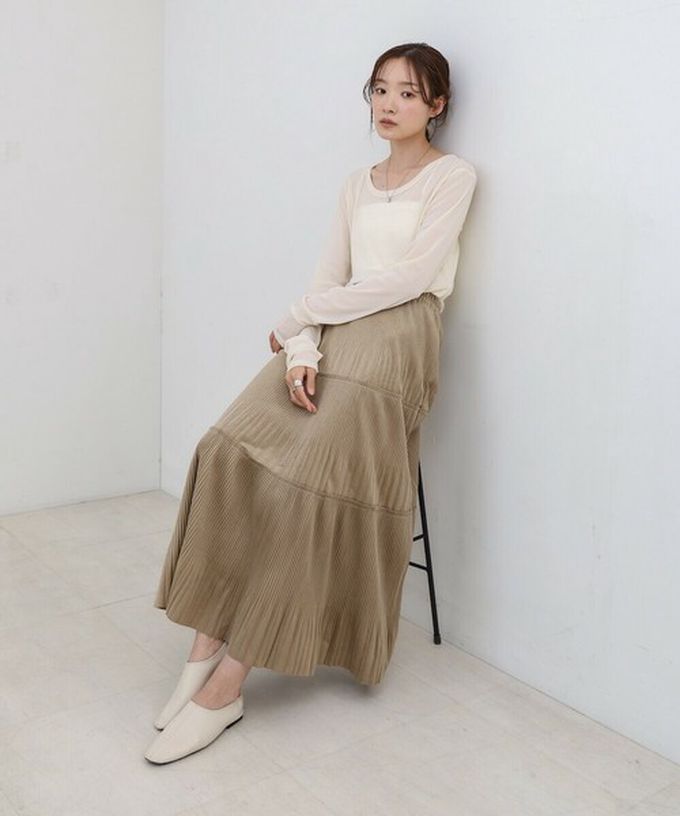 日本 Bab - 飄逸感絲滑絨面細摺長裙-黑