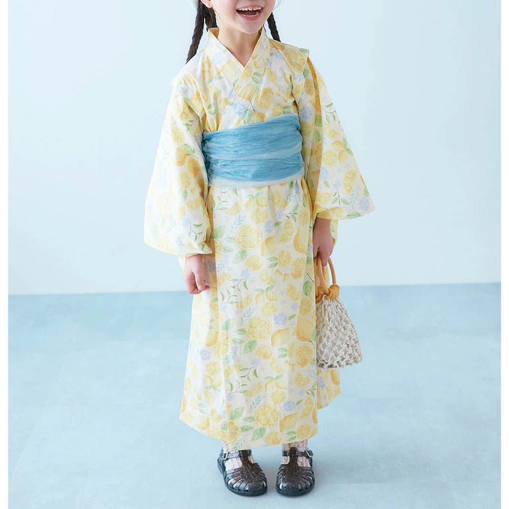 夢幻印花輕鬆套頭式純棉浴衣(2件組)-檸檬-黃