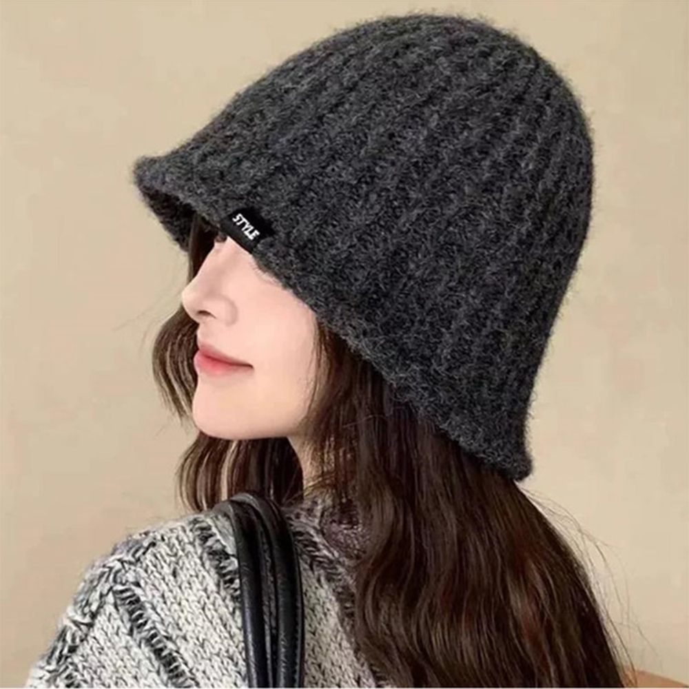 標籤點綴針織素色漁夫帽-深灰 (F)