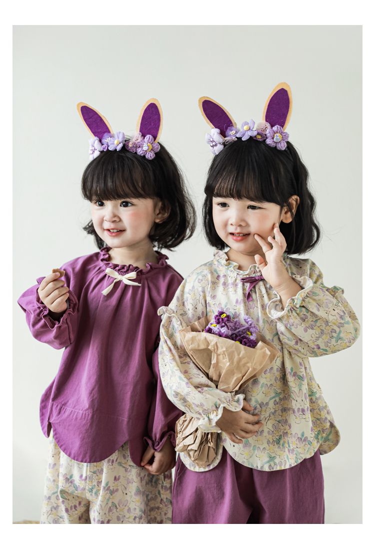 腰鬆緊束口花苞長褲-兔子與花-杏色