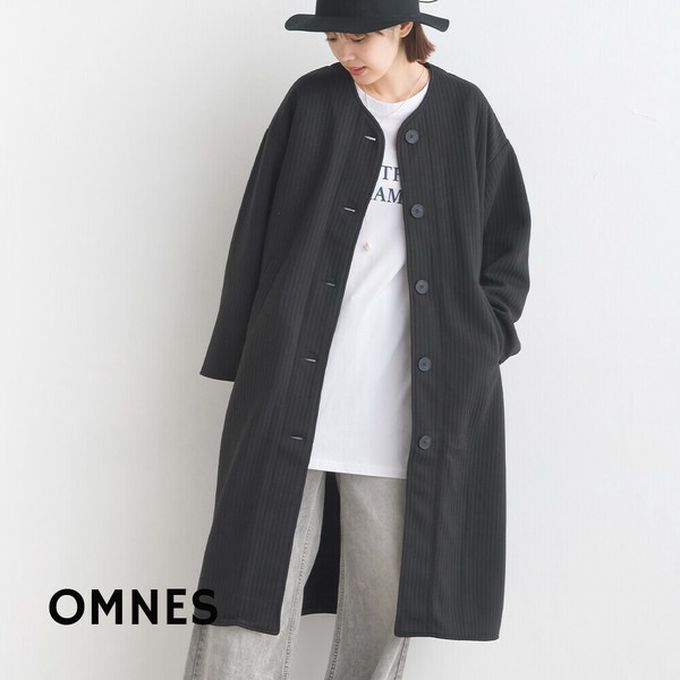 日本 OMNES - 圓領直絎縫修身長版大衣/外套-摩卡棕