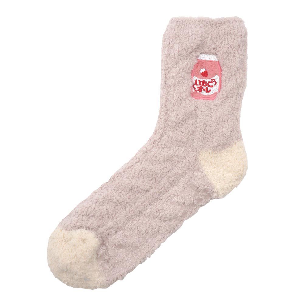 日本 friendshill - 可愛刺繡柔軟針織保暖長襪-草莓牛奶-淺粉 (22-25cm)