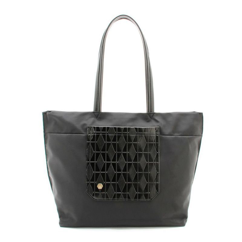 日本 FIRANO - 菱形幾何異材質拼接托特包(可放A4)-米 (29x42x16cm)