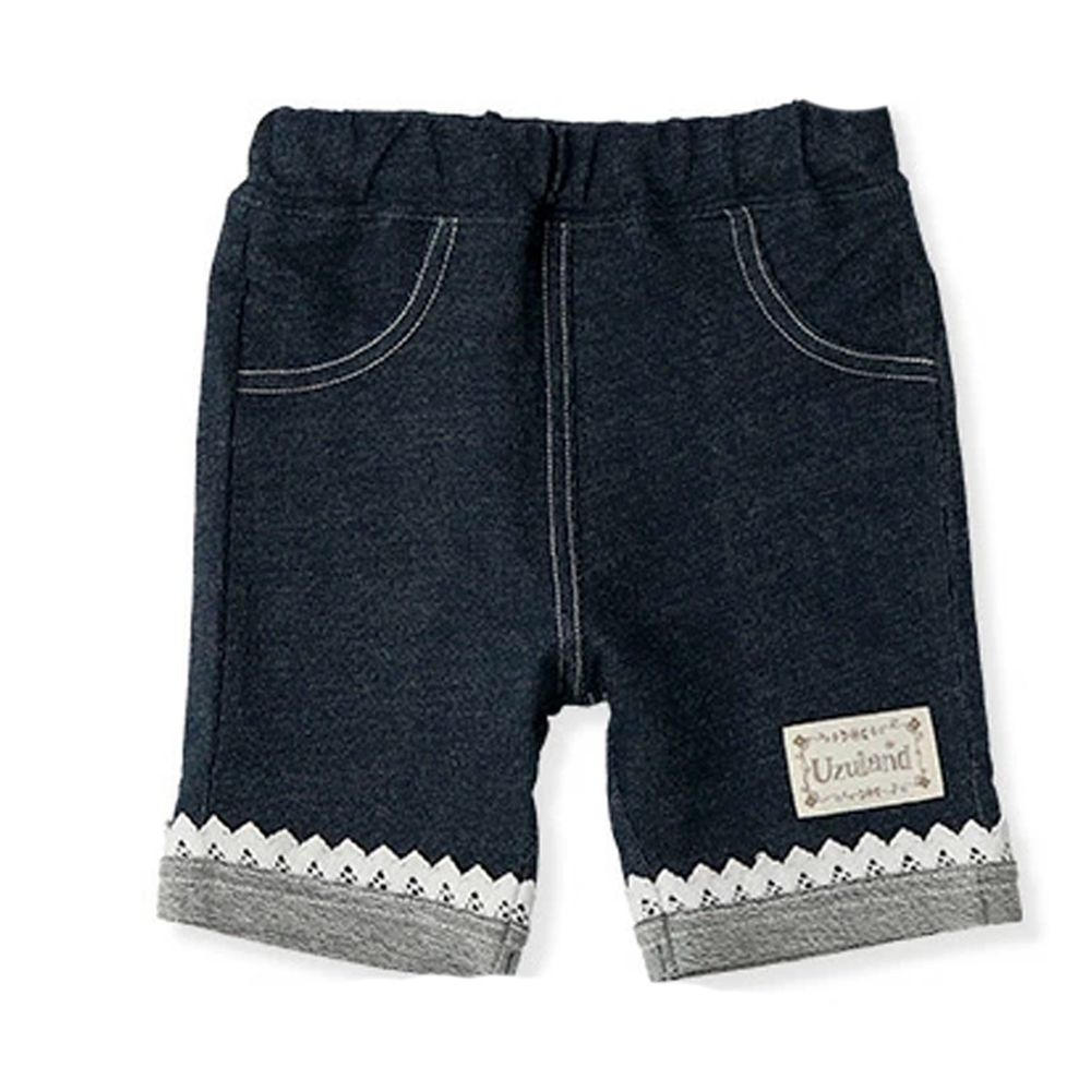 日本 ZOOLAND - 純棉拼接五分褲-蕾絲褲管-深藍
