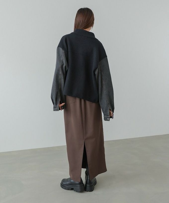 日本 Bab - 俐落簡潔丹寧袖拼接夾克/外套-黑系