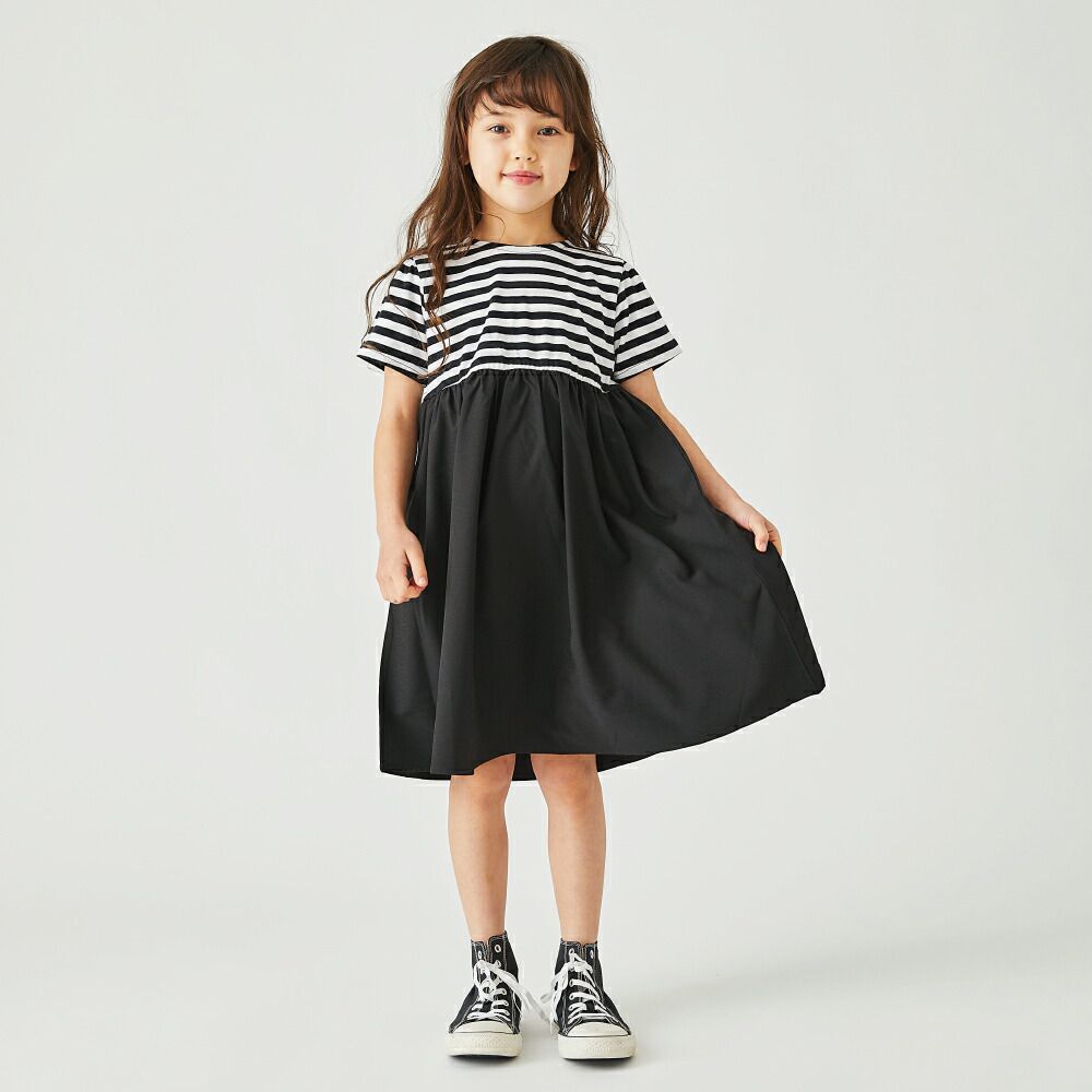 日本 evercloset - 涼爽純棉休閒短袖洋裝-黑白