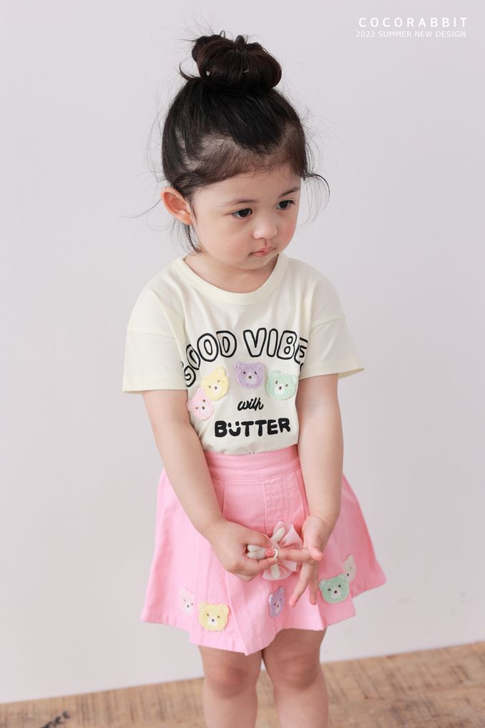 韓國 Coco rabbit - 動物圖印短袖上衣-毛呢熊-天藍