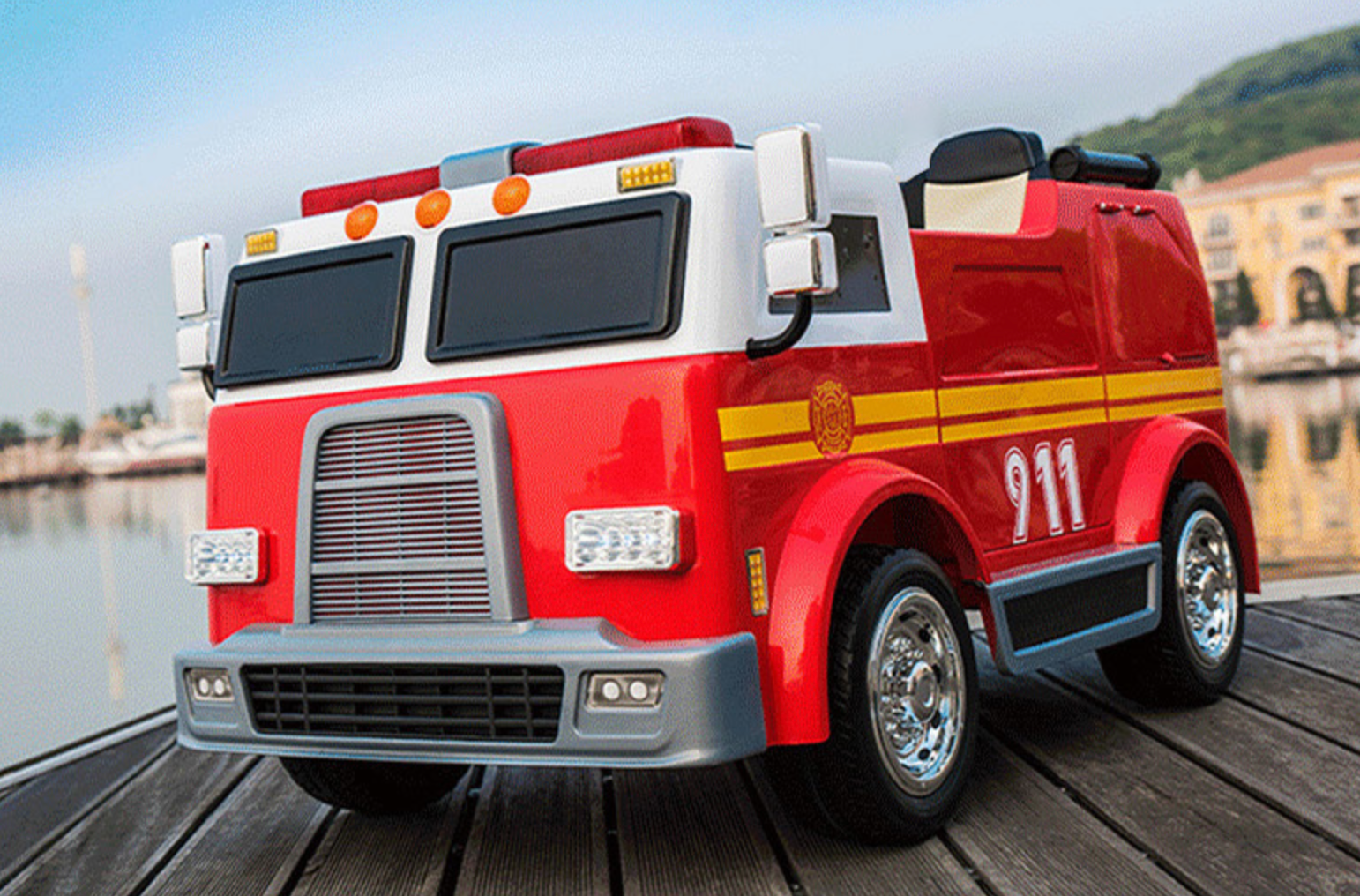 聰明媽咪兒童超跑 - 消防車造型 雙人座 雙驅兒童電動車-紅色