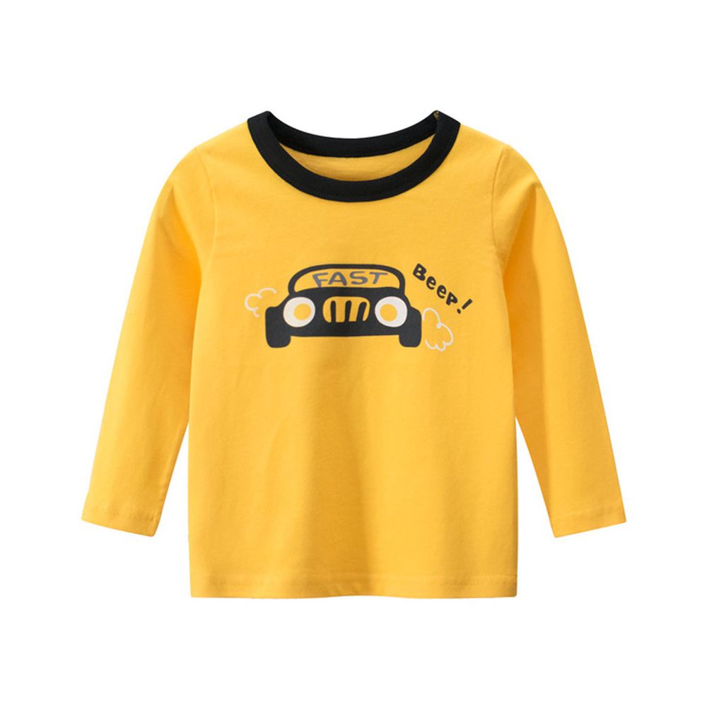 純棉長袖上衣-小跑車-黃色