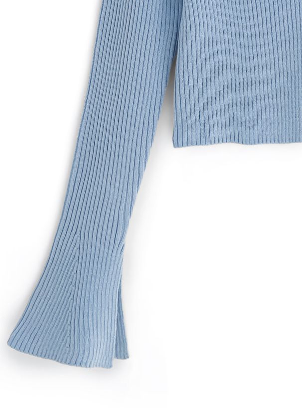 日本 GRL - 早春款V領花朵袖羅紋上衣/薄外套-天使白