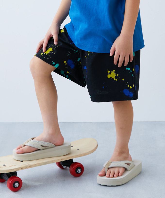 日本 devirock - 夏日印花純棉寬版短褲-BUZZ-灰藍