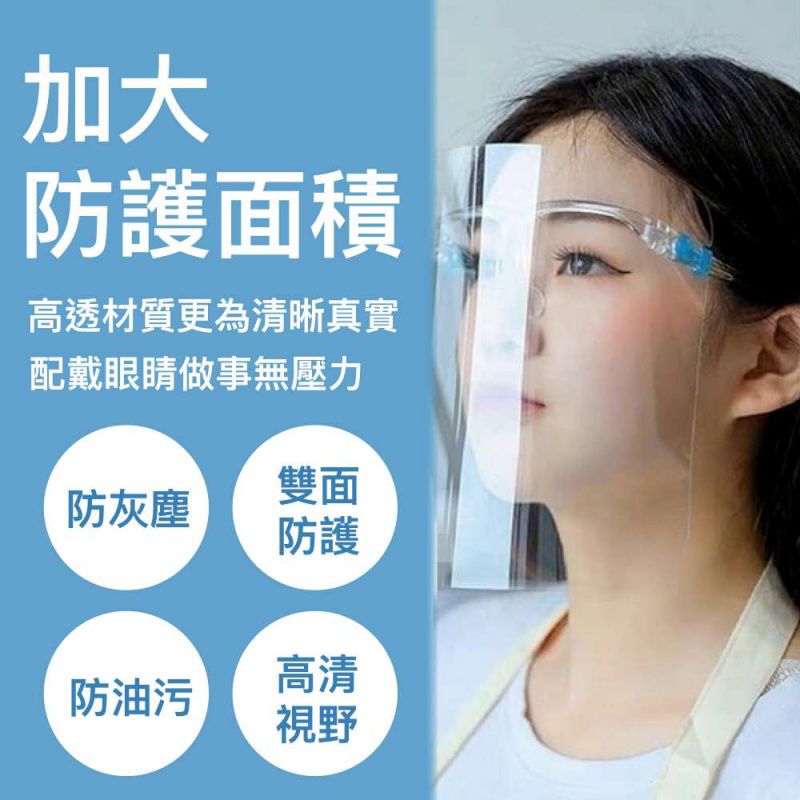 成人用透明眼鏡式面罩/隔離防護面罩/全臉防飛沫-超值3入組 (非醫療用品)