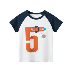 27KIDS - 純棉短袖上衣-飛船5-白+深藍