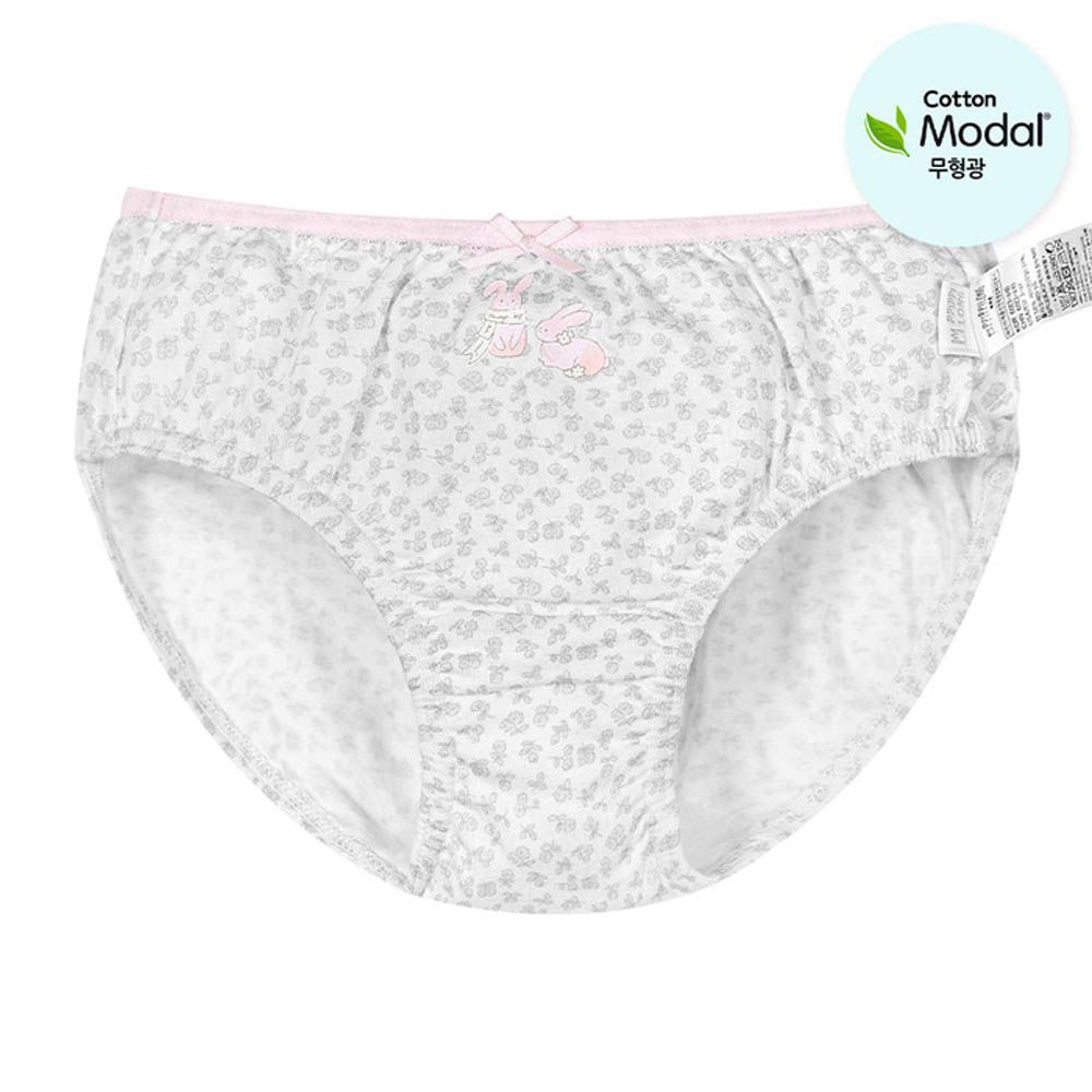 絲柔莫代爾混棉三角褲(女寶)-花紋粉兔子-白